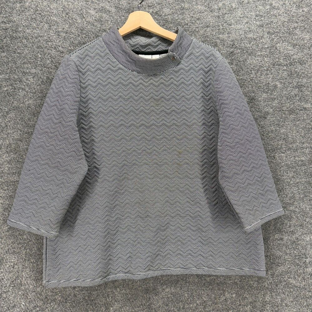 Chico's Sweater Pullover Women 3 Gray Striped High Neck Long Sleeve Casual Knit